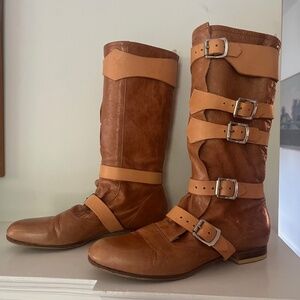 Vivienne Westwood Pirate Boot Size 10/41 Buckled Straps Mid-Calf Boots Women Tan